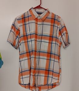Old Navy Orange and White Plaid Men's Shirt